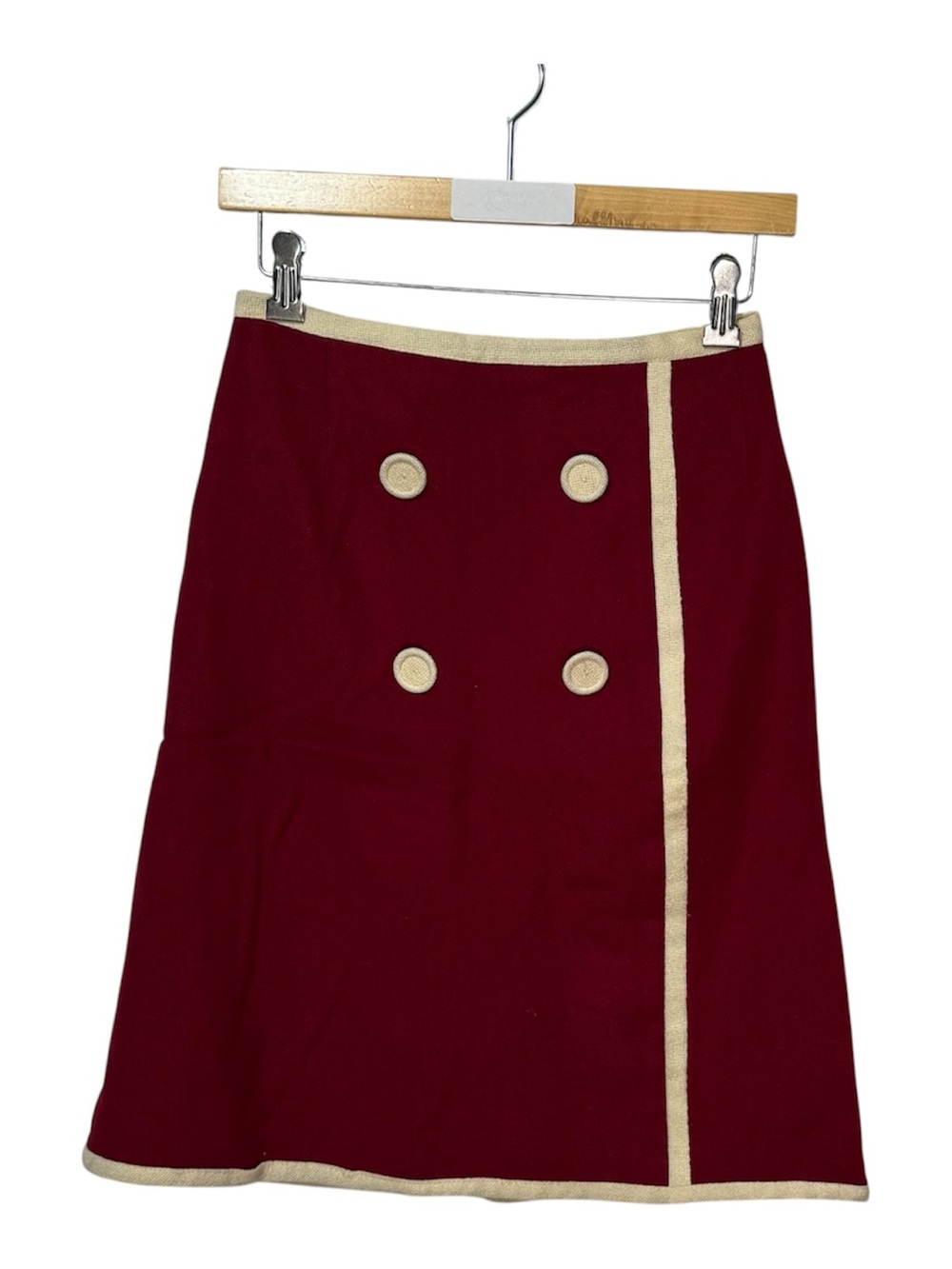 Vintage 60’s Mod style burgundy, a line skirt with cream contrast but in detail
